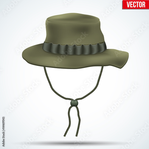 Classic military boonie hat with foliage ring. Olive color. Vector Illustration isolated on background.