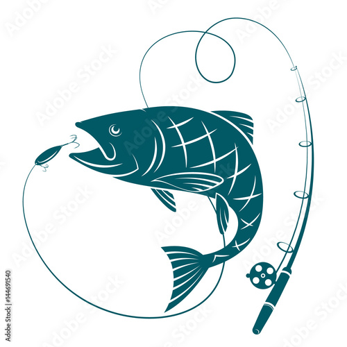 Fish and fishing rod. Silhouettes for fishing.