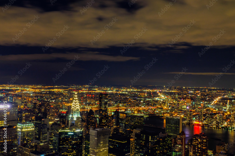 Manhattan night skyline ,New York ,USA