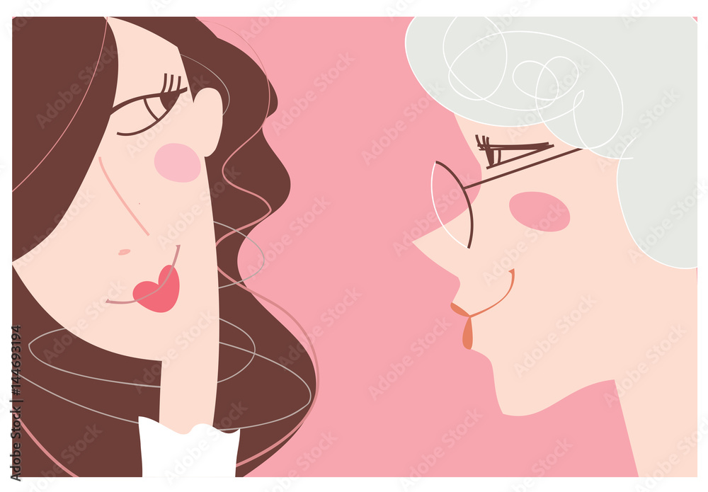 Mother in law and dauther in law relationship. Vector illustration.