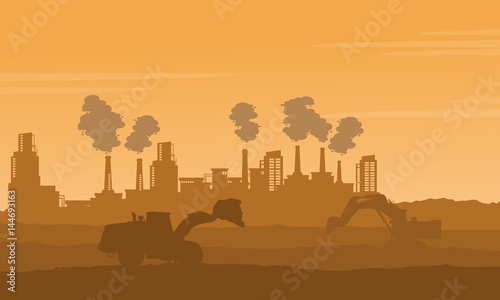 Silhouette of industry with pollution bad environment