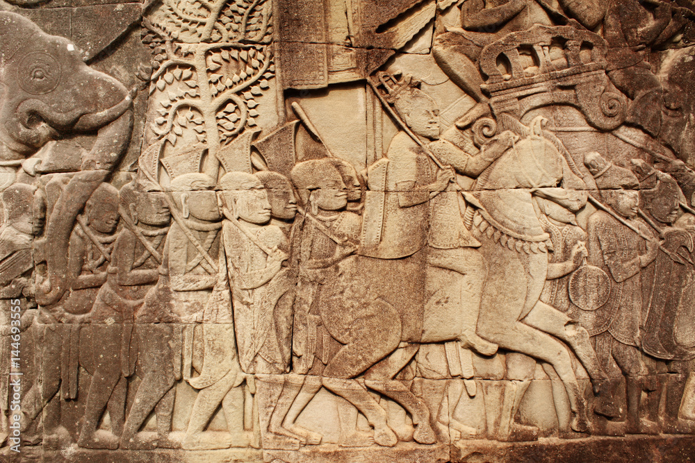 Wall carving of Prasat Bayon Temple, Angkor Wat complex, Siem Reap, Cambodia