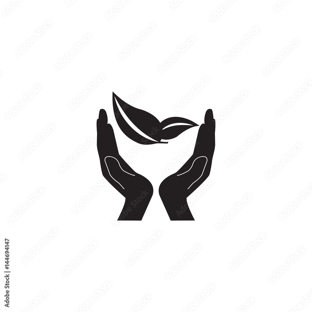 Fototapeta premium leaves in hands eco vector icon