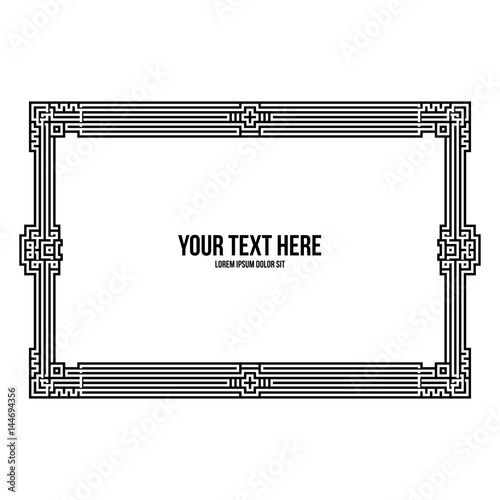 Art deco horizontal frame with native american elements on white background. Monochrome colors. Useful for invitations, postcards and covers.