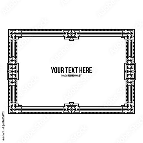 Art deco horizontal frame with native american elements on white background. Monochrome colors. Useful for invitations, postcards and covers.