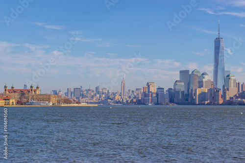 Manhattan Ellis Island view from liberty island  New York  USA