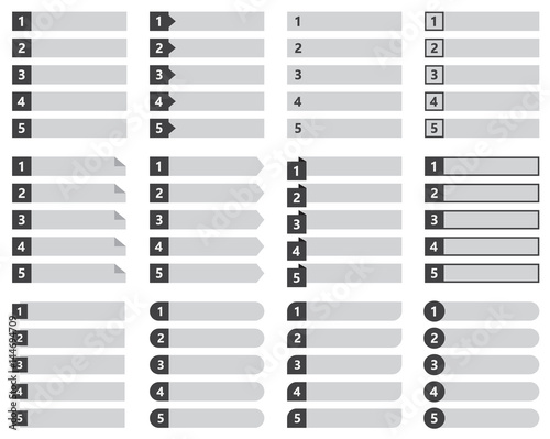 numbered list template set isolated on background, vector illustration design