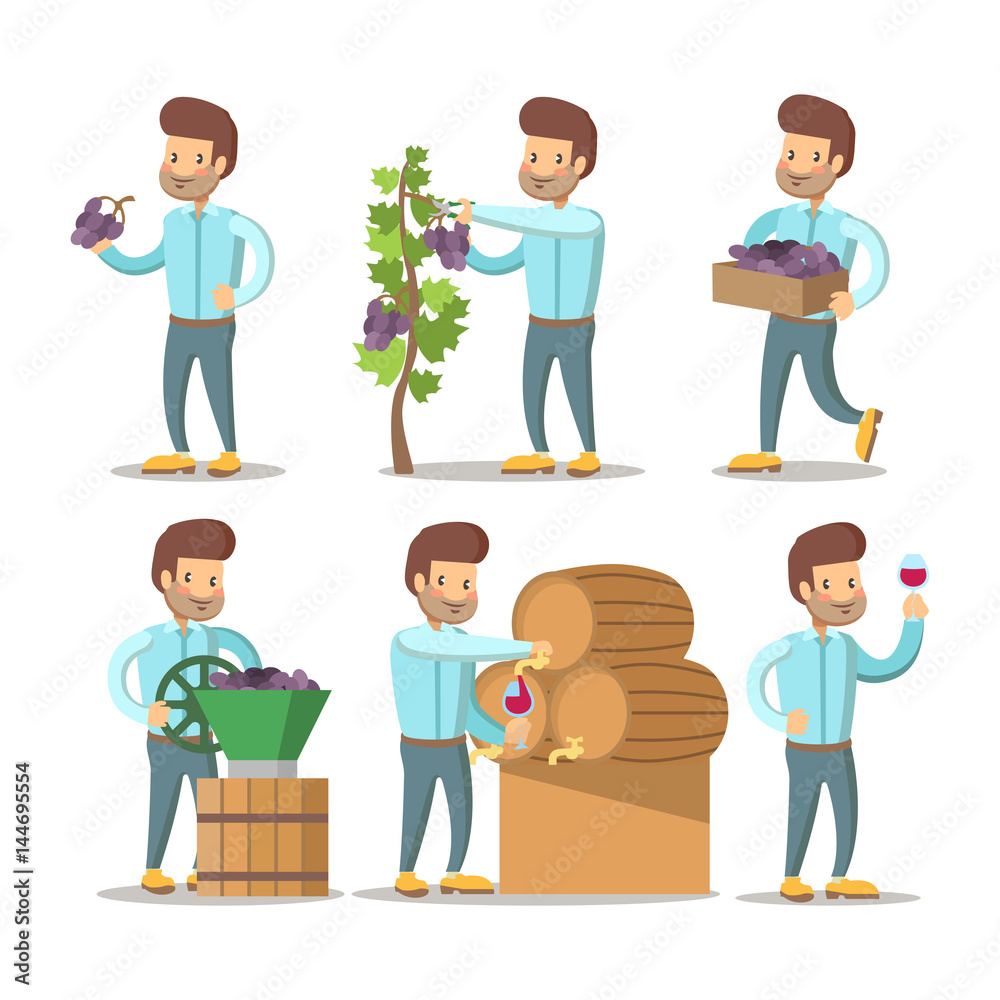 Winemaker Cartoon with Grapes and Wine. Vector character illustration Winemaker Cartoon with Grapes and Wine. Vector character illustration