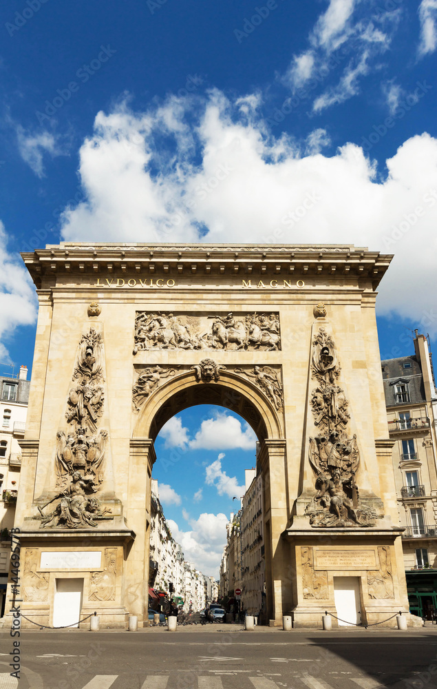 The Porte Saint-Denis triumphal arch , Paris, France.