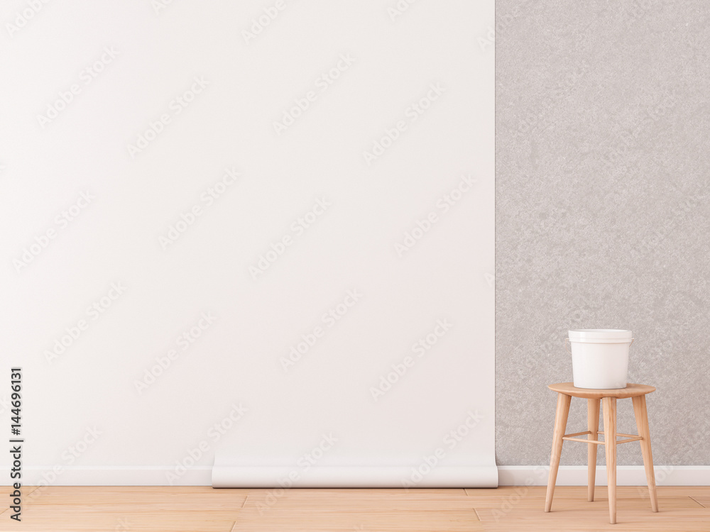 Blank white Wallpaper roll Mockup Lies on the floor, 3d rendering Blank white Wallpaper roll Mockup Lies on the floor, 3d rendering