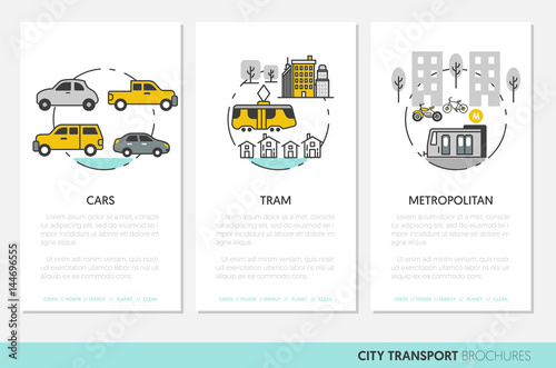 City Transportation Business Brochure Template with Linear Thin Vector Icons