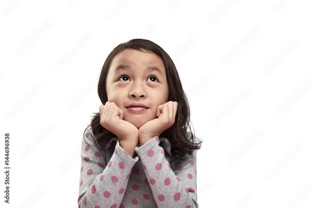 Smiling asian little girl with rolling eyes is happy and excited Smiling asian little girl with rolling eyes is happy and excited