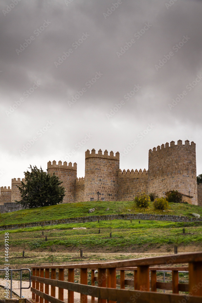 The medieval walls best preserved on a dark and cloudy day
