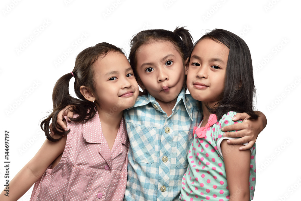 Funny expression asian small kids with her friend Funny expression asian small kids with her friend