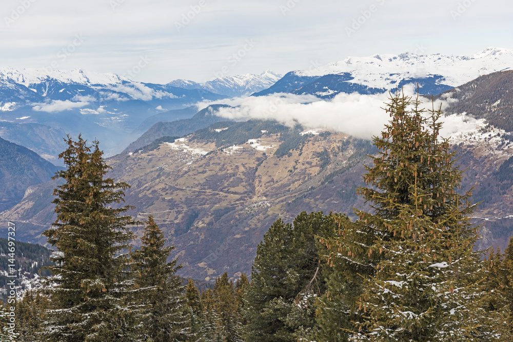 Panoramic view of an alpine mountain range