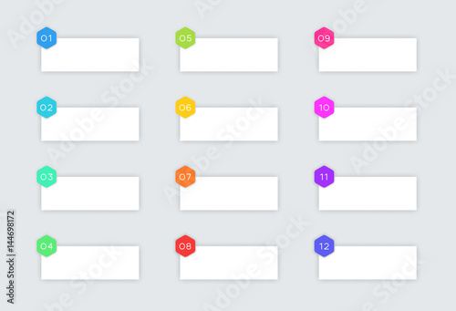 1 to 12 Simple Vector Text Boxes With Hexagons and Shadows