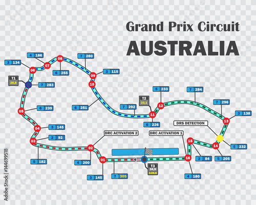 Australian grand prix race track .Detailed racetrack or national circuit for motorsport and formula qualification. Vector illustration.