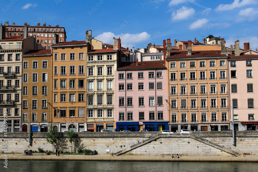 Lyon old buildings along river Saone

