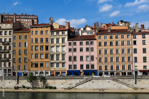 Lyon old buildings along river Saone