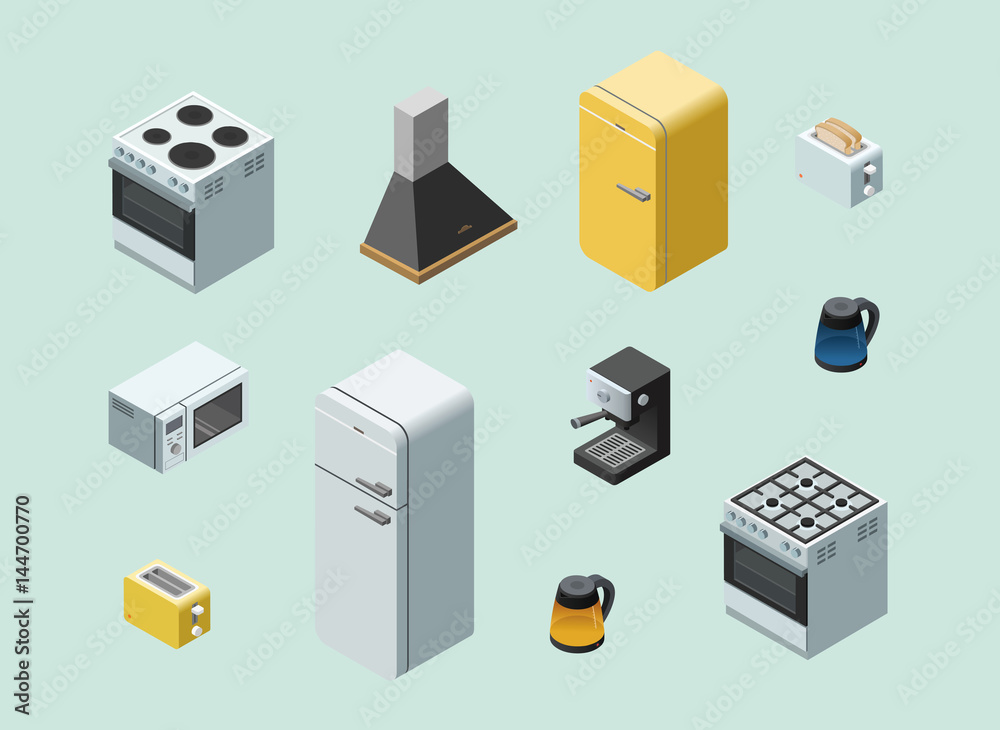 Vector isometric set of home electric equipment