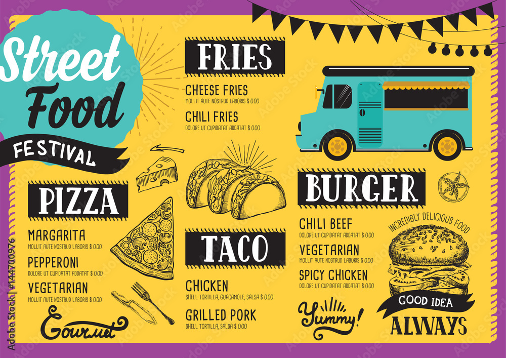 Street food menu, design template. Stock Vector | Adobe Stock