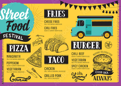 Street food menu, design template.
