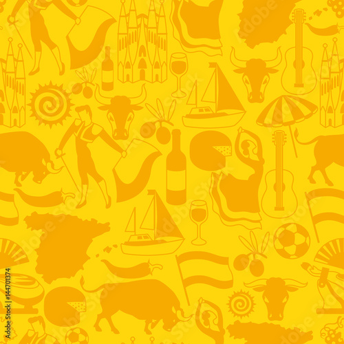 Spain seamless pattern. Spainish traditional symbols and objects