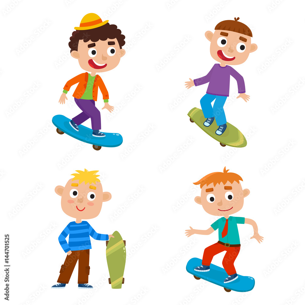 Vector illustration of boys on skateboard in isolated on white
