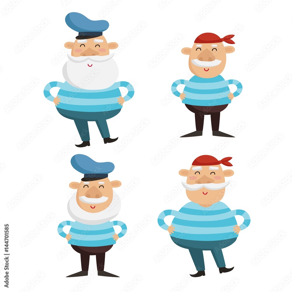 Vector illustration of happy captain and sailor characters in st