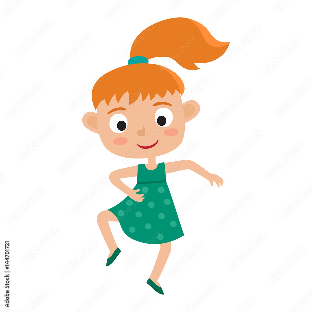 Vector cartoon illustration of little redhaired girl-dancer isol Vector cartoon illustration of little redhaired girl-dancer isol