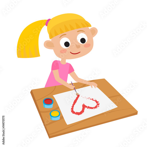 Little cute artist. Vector illustration of adorable little blond