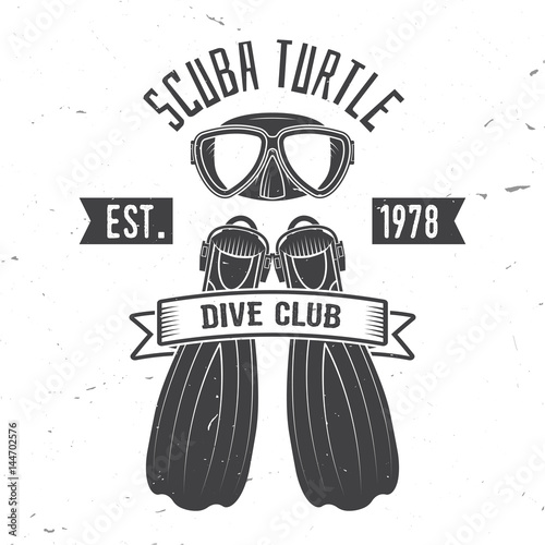 Scuba turtle dive club. Vector illustration.