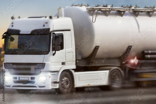 gasoline truck speeding in the evening