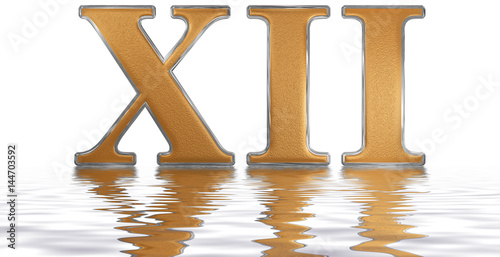 Canvastavla Roman numeral XII, duodecim, 12, twelve, reflected on the water surface, isolate