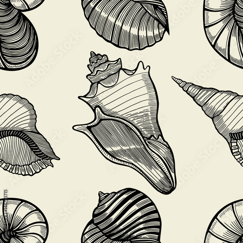seamless pattern of seashells.
