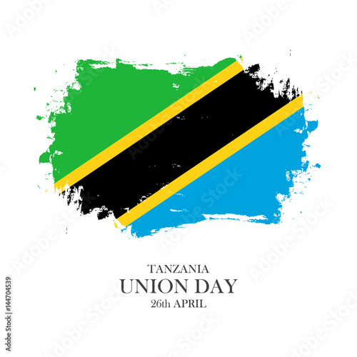 Tanzania Union Day, 26 april greeting card with brush stroke background in tanzanian national colors. Vector illustration.
