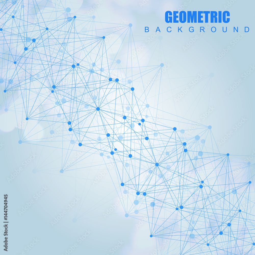 Geometric abstract background with connected line and dots. Structure molecule and communication. Scientific concept for your design. Medical, technology, science background. Vector illustration.