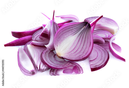 red onion slices isolated on white background