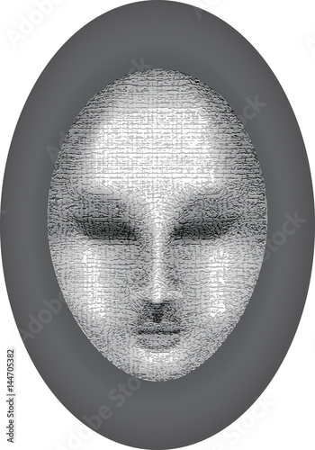 An old cracked face. Design element. Imitation vintage painting