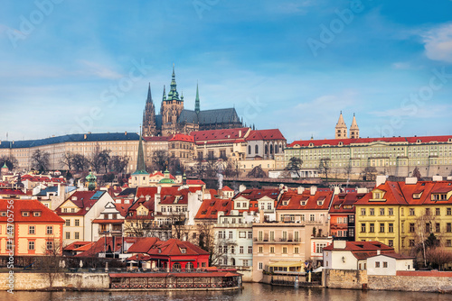 Panorama of Prague with red roofs