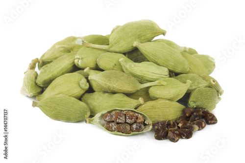 heap of green cardamom isolated