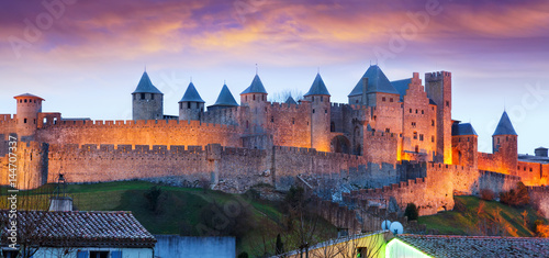 Castle in sunset time.  Carcassonne
