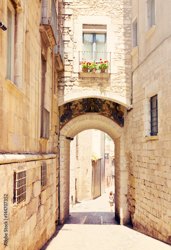 old street of european city. Girona