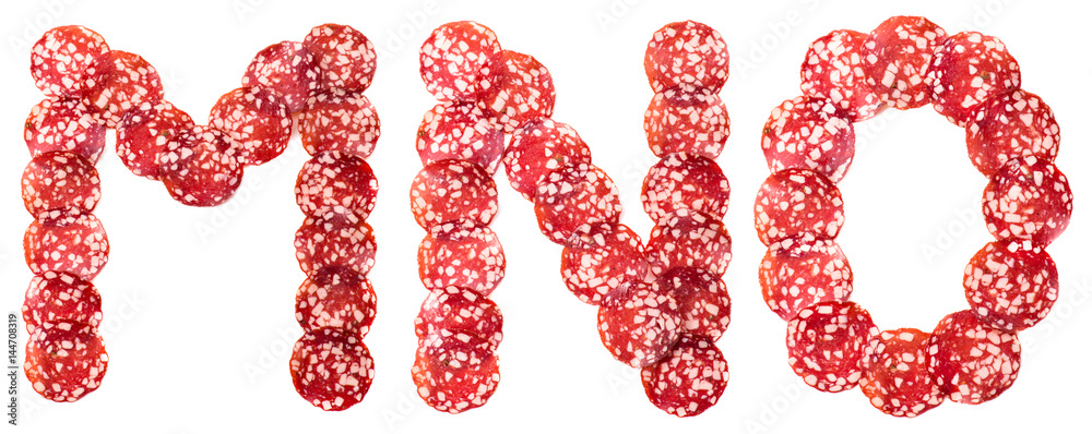 Alphabet of salami sausage, isolated on white Alphabet of salami sausage, isolated on white
