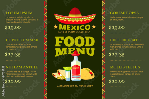 Mexican cuisine food restaurant menu vector template