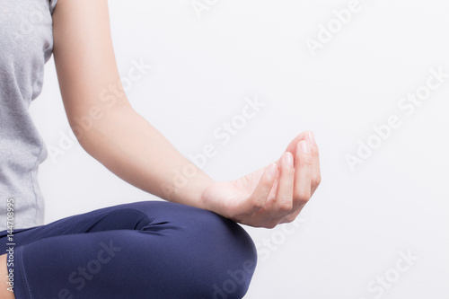 Closeup image of Asian women playing yoga on white background