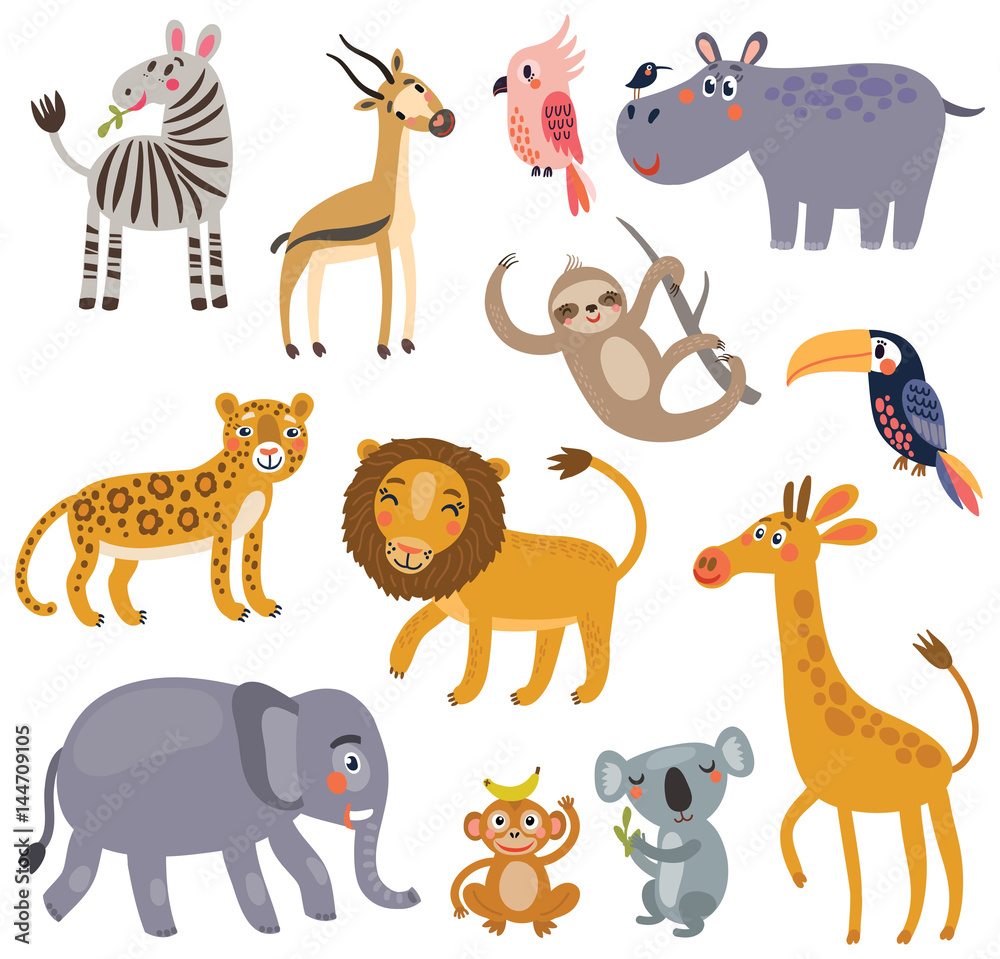 Naklejka premium Animals of the jungle. Vector set of characters.