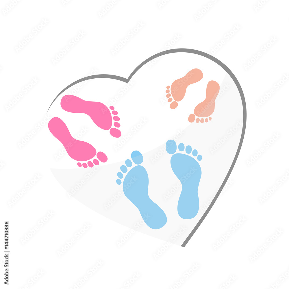 Family footrpints in the heart Frame. Flat Design vector illustration. Family footrpints in the heart Frame. Flat Design vector illustration.