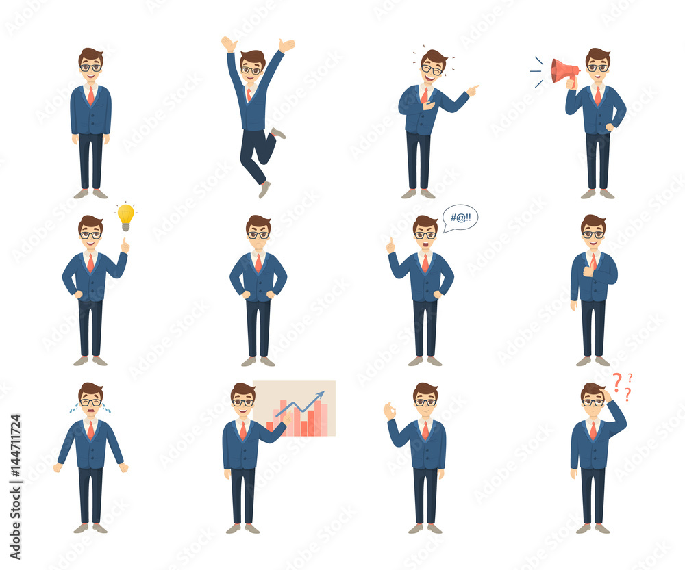 Businessman character set on white background. Handsome man. Businessman character set on white background. Handsome man.