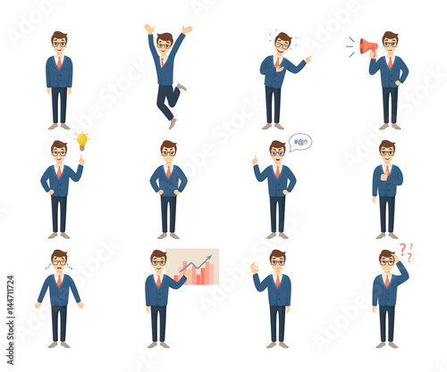 Businessman character set on white background. Handsome man.
